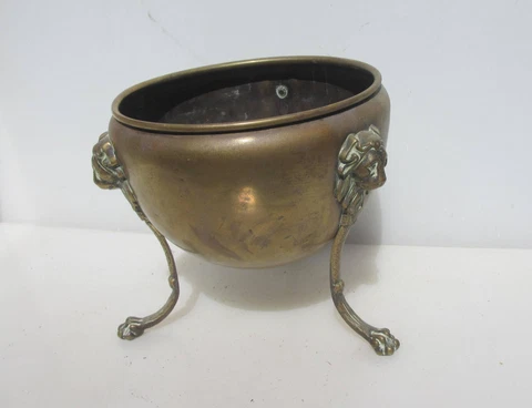 Victorian Brass Trough Tub Planter Plant Pot Old Lion Head Antique 12"W Cover