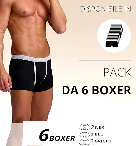 6 PEZZI BOXER UOMO LIABEL bicolore IN COTONEASSORTITO TAGLIA 7 - Immagine 1 di 1