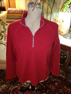 LL BEAN WOMEN'S 1/4 ZIP PULLOVER RED FLEECE TOP  ♡ ZIP POCKET IN LONG SLEEVE  - Image 1 of 4