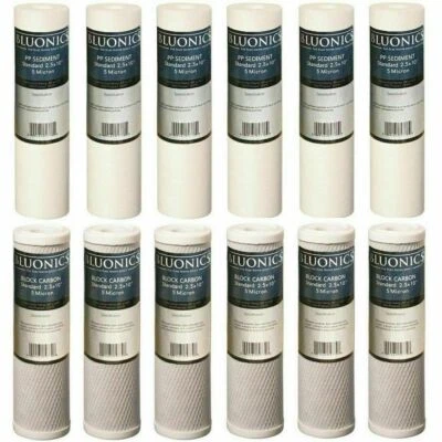 Reverse Osmosis Replacement Filters 2.5" x 9.75" Sediment & CTO Carbon Block 12p - Image 1 of 3