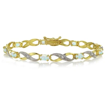 Gold Tone over 925 Silver Created White Opal & Diamond Accent Infinity Bracelet - Image 1 of 2