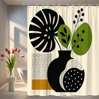 Moderna cortina de ducha floral negra y verde para decoración del hogar Foto 1 de 4