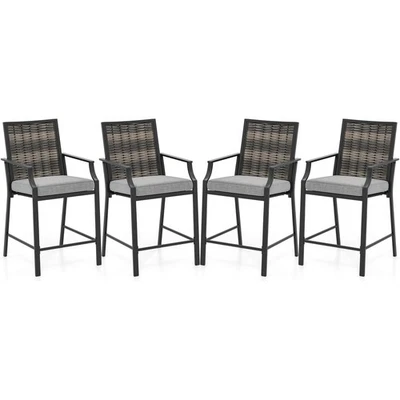 Patio Bar Stools Set of 4 w/ Armrest Fabric Seat & Heavy-Duty Metal Frame - Image 1 of 4