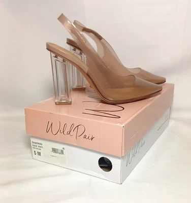 Wild Pair Nude Vinyl Fashion Point Toe Dress Heel Sling Back Pumps Size 5 M * - Image 1 of 4