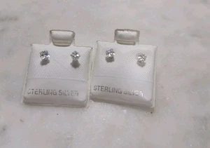 2 Pr Vintage Sterling Silver 925, Earrings Very Small Cubic Zirconia for child? - Picture 1 of 3