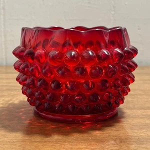 1950s Fenton Ruby Red AMBERINA Hobnail Candy Dish 3x4 Sweetmeat Dresser Jar TB2 - Picture 1 of 3