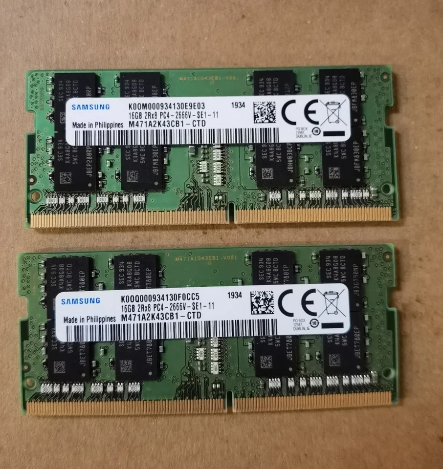 Samsung 32GB 2X 16GB DDR4-2666 PC4-21300 Sodimm Laptop Memory M471A2K43CB1-CTD - Image 1 of 1