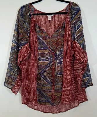 Blusa Monroe and Main 2X Mujer Roja Manga 3/4 Azul Transparente Floral Lunares Rojos  Foto 1 de 4