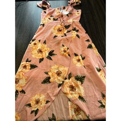 J.O.A. Vestido midi envolvente floral para mujer S rosa amarillo manga abullonada romántico nuevo con etiquetas Foto 1 de 4