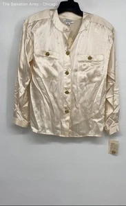 Lord & Taylor Womens Cream Silk Long Sleeve Button-Up Shirt Size 6 - Picture 1 of 6