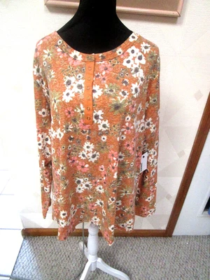 SONOMA-BRONCEADO/MULTI-FLORAL-HENLEY BOTÓN-CUELLO ARRIBA-MANGA LARGA-TOP TEJIDO-TALLA-2X-NUEVO CON ETIQUETAS- Foto 1 de 4