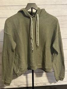 Aerie Damen Cropped Hoodie XS Grün Gerippt Baumwolle Langarm - Bild 1 von 6