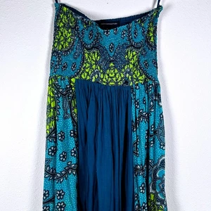 French Connection Strapless Tube Top Smocked Sundress Teal Blue Green Print Boho - Picture 1 of 8