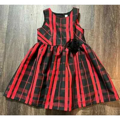 Vestido de fiesta Cherokee para niñas rojo/negro a cuadros sin mangas talla 5T Foto 1 de 4