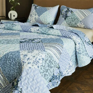 Reversible Floral Coverlet Bedding Set All Season Floral Quilt Set w/ Pillowcase - Picture 1 of 40
