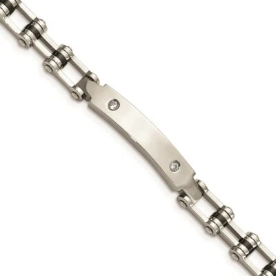 Stainless Steel Polished Black IP-plated CZ Bracelet - Image 1 of 4