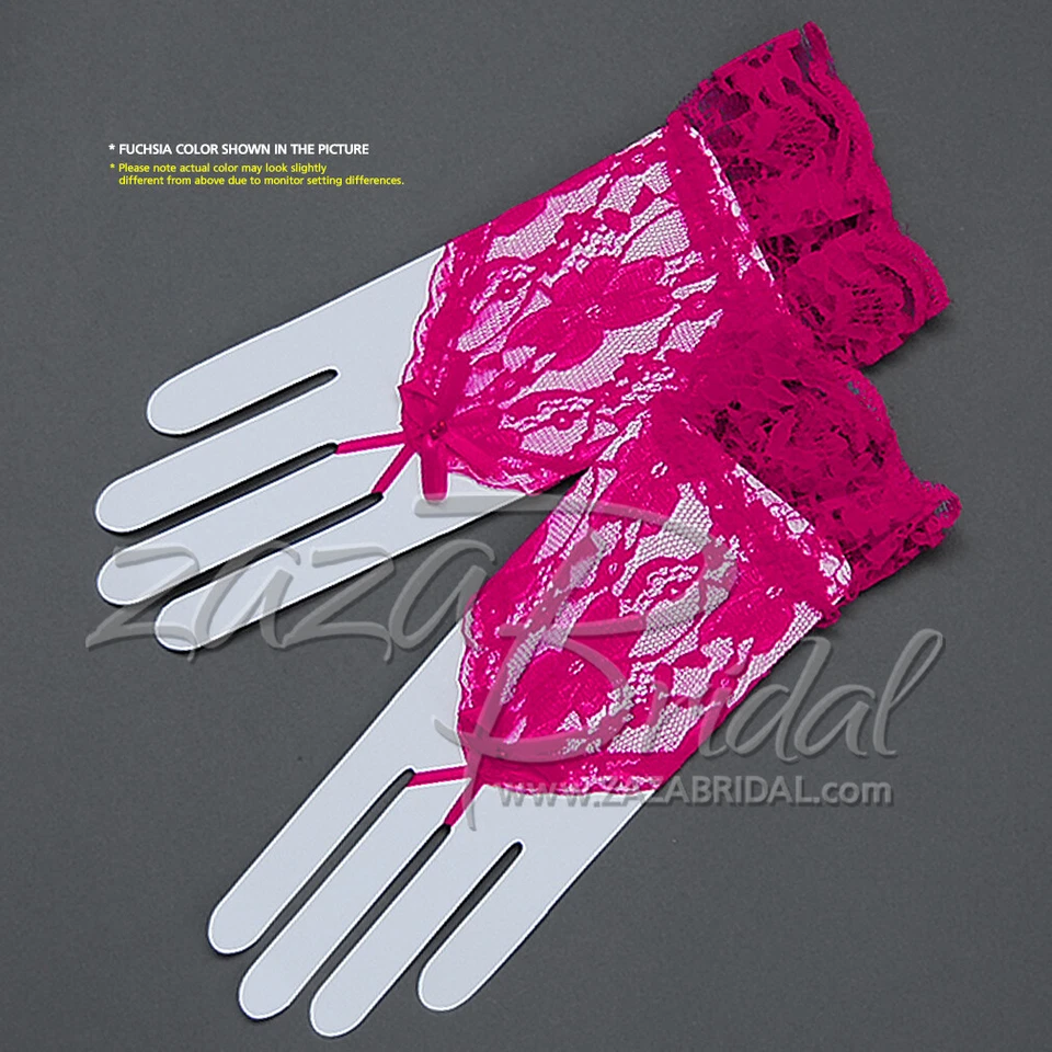 Guantes de encaje sin dedos con patrón de flores con volantes / longitud de muñeca, varios colores Foto 1 de 1