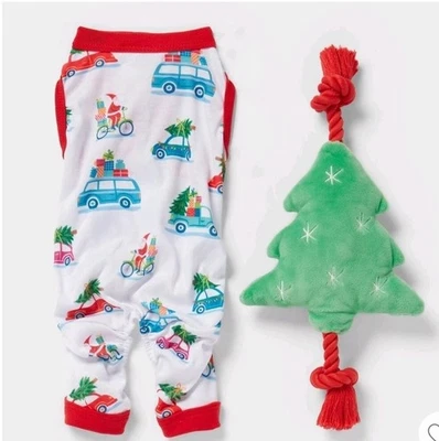 Wondershop 宠物睡衣 狗 尺寸 大号 节日 圣诞节 + 狗绳 Squeak 玩具 — 第 1/4 张图片