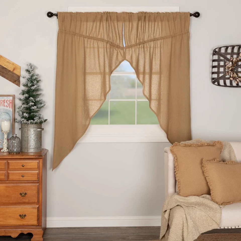 VHC Brands Burlap Prairie Curtain Panels (set of 2) - Walmart.com