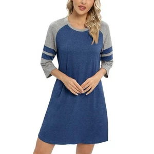 WBQ Womens Nightgowns 3/4 Long Sleeve Sleepshirts Round Neck Sz XXL - Picture 1 of 4