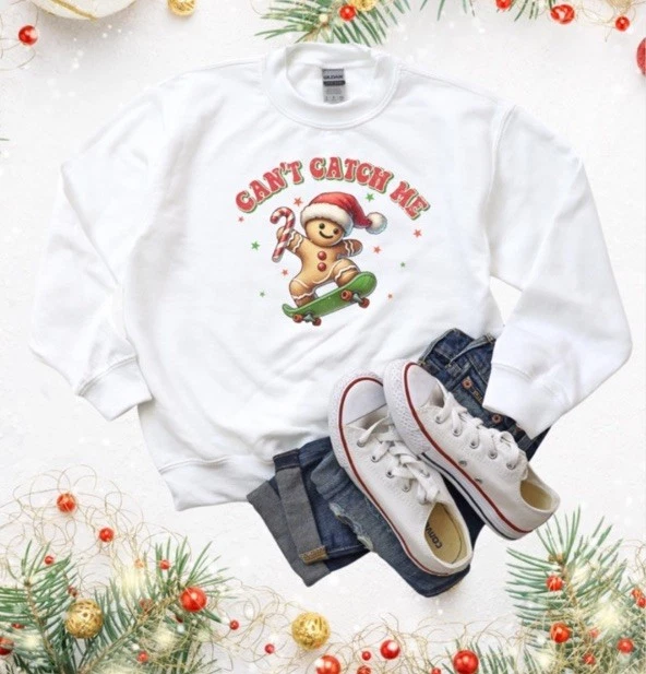 Sudadera Navidad Juvenil - Can’t Catch Me Skateboarding Gingerbread Man Foto 1 de 4