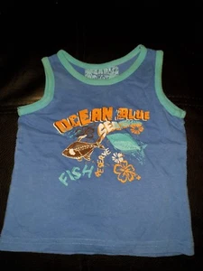 EARLY DAYS UK BOYS SIZE 1 12 - 18 MONTHS BLUE SLEEVELESS TSHIRT OCEAN MOTIF  - Picture 1 of 3