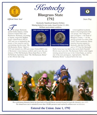 Kentucky Quarters P&D 2001 (Postal Panel Collection) PCS - Image 1 of 2