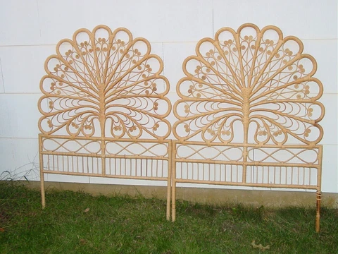 Pair Single Twin King Headboard Peacock Rattan Bohemian Boho Shabby Chic Vintage Cover
