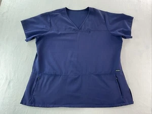 XL Navy Jockey Women's 2299 Style Zippered Pocket Crossover Neck Scrub Top - Picture 1 of 7