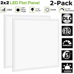 2x2 LED Panel Light, 2 Pack 45 Watts 5000K White LED Drop Ceiling Lights Fixture - Picture 1 of 13