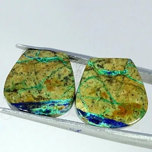 16.00 Cts Natural Azurite Malachite Earrings Making Cabochon Pair 14X14X3MM - Picture 1 of 6
