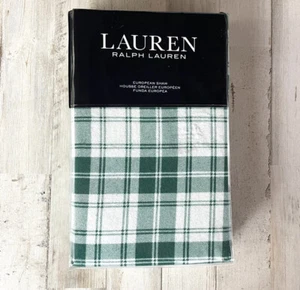 Ralph Lauren Ulster Plaid Flannel Euro Sham Green White Cotton European NWT $135 - Picture 1 of 7