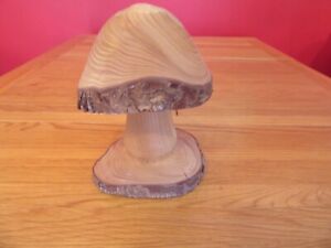 Hand-Carved Wooden Mushroom Toadstool Ornament Garden 8"