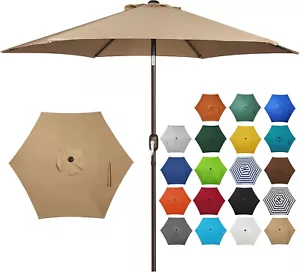 Blissun 7.5 ft Patio Umbrella Tan Push Button Tilt Crank Outdoor Shade - Picture 1 of 7