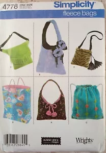 Simplicity 4778 Elaine Heigl Sew Pattern UNCUT Fleece Bags Fanny Hip Pack Hobo - Picture 1 of 8