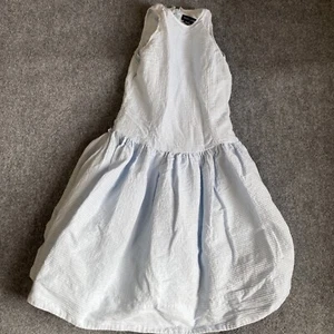 Lands End Dress Girls 12 Pastel Blue Striped Ribbed Princess Sleeveless Unbelted - Picture 1 of 9