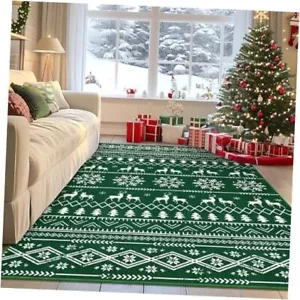 Alfombra de Navidad 5x7, antideslizante lavable copo de nieve sala de estar 5x7 pies verde - Imagen 1 de 7
