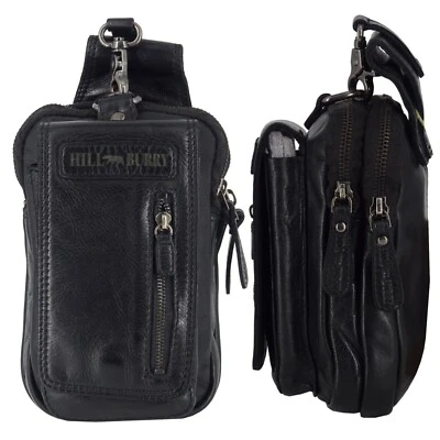 Hill Burry Bauchtasche Hüfttasche Gürteltasche Leder Schwarz Waschleder
