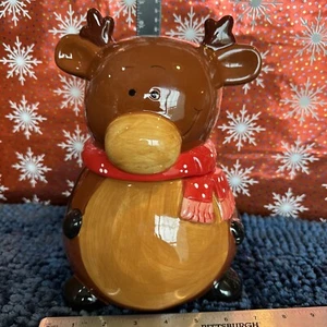 Christmas Reindeer With Red Scarf  Cookie Jar, 10" X 7" - Picture 1 of 11