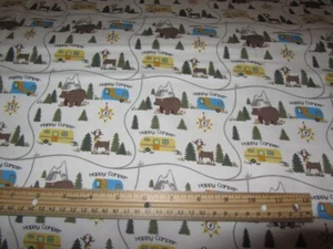 2 Yards White Woodland Animal/Bear/Deer/Camping Theme Flannel Fabric - Picture 1 of 1