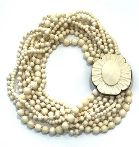 Celia Seberi 10 Strang Cremeweiß Glasperlen Halskette Signiert Sterling - Bild 1 von 7