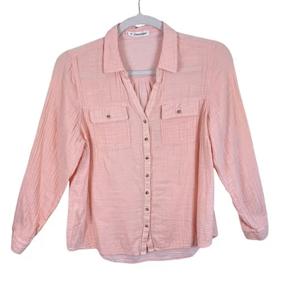 Blusa Maurices 100 % algodón rosa gasa manga larga lengüeta enrollable abotonada talla 2X Foto 1 de 4