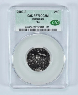 2002-S State Quarter Mississippi Clad PR70 DCAM CAC CACg *0102 - Image 1 of 4