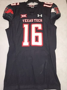 2021 TEXAS TECH RED RAIDERS #16 GAME USED Authentic Football Jersey BLACK 44 - Picture 1 of 2