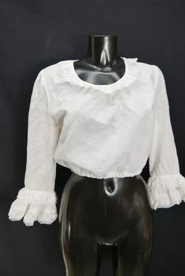 Gr.48 Dirndlbluse weiß Bluse für Dirndl Baumwolle mit Spitze B11339 - Bild 1 von 4