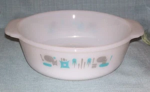 Vtg Fire King BLUE HEAVEN Casserole -8" Round 1 QT AtomicTurquoise Gray -No Lid - Picture 1 of 10