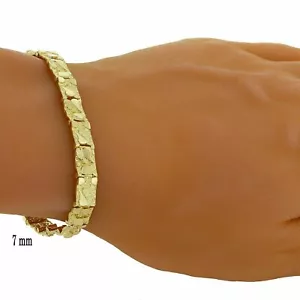 Bracciale Pepita Fatto a Mano Oro Giallo 14k 7-7,5" 7mm 15 grammi - Foto 1 di 7