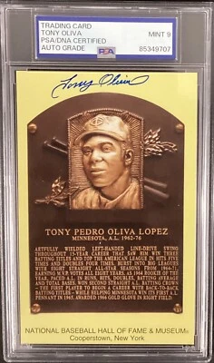 Tony Oliva Signed Gold HOF Plaque Postcard Yellow Autograph Twins PSA/DNA Mint 9 - Image 1 of 3