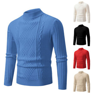 Men's Sweaters Fleece O-Neck Knitted Long Sleeve Sweaters Warm Slim Pullover 、
