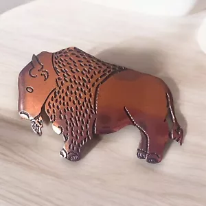 Kupfer Bison Brosche Mid Century Modernist Vintage Western Anstecknadel - Bild 1 von 8